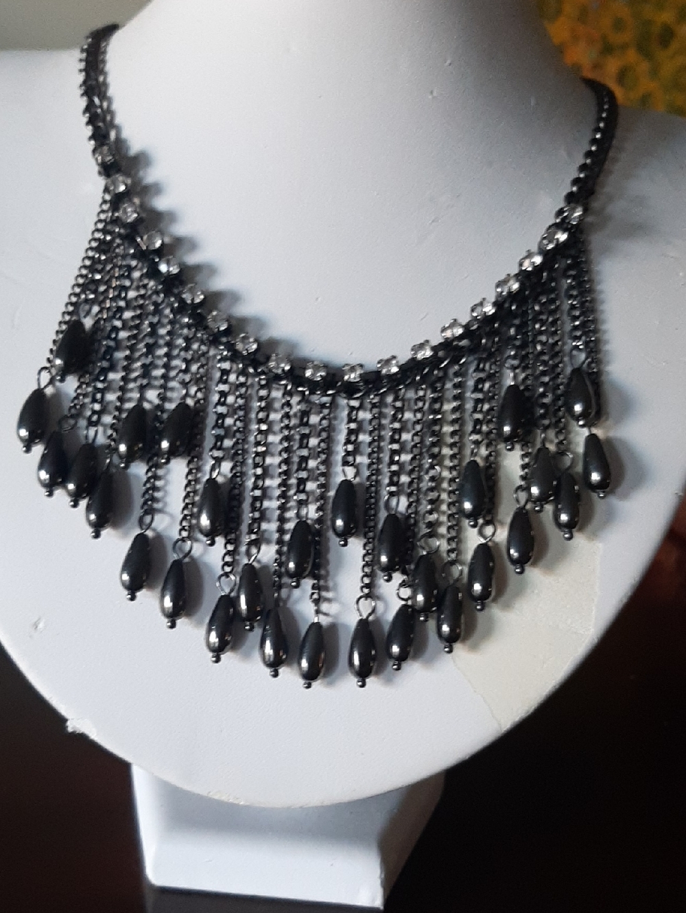 Vera Wang Gunmetal Fringe Teardrop Chain Necklace